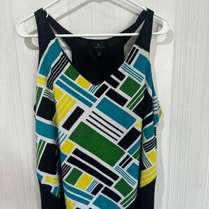 Worthington Women’s Color Block Tank Top Lined Sleeveless T-Back Blouse Size XL